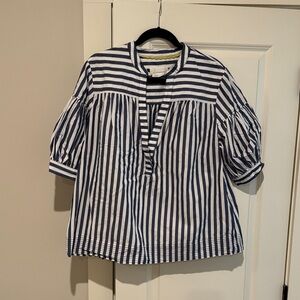 Anthropologie Navy and White Striped Top